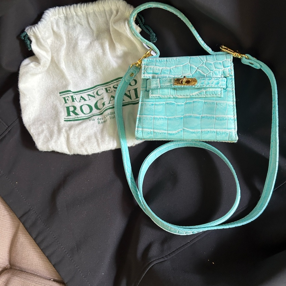 Mini Croc-Embossed Crossbody Bag in Aqua